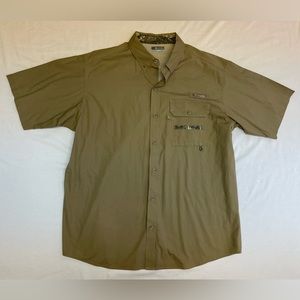 Columbia PFG Fishing Shirt Mens XL Brown Camo Polo Vented Outdoor